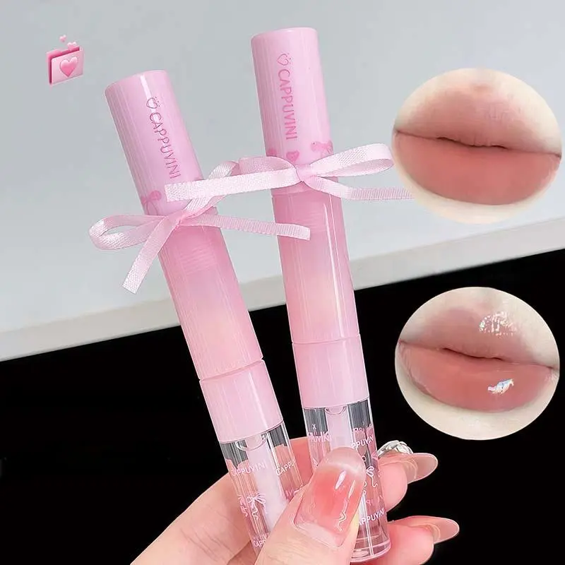 Cappuvini Lightweight Colour Raincoat Lip Glaze Mirror Matte Moisturizing Lip Gloss Lipstick with Lip Brush