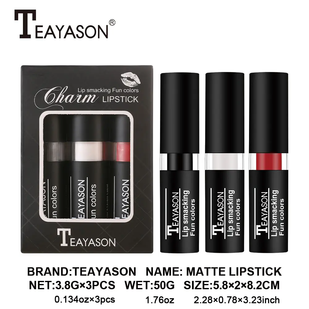 Three Lipstick Set Velvet Matte Whitening Lipstick Long-Lasting Non-Drying Black White Red Waterproof and Sweat-Proof European and American Style Lipstick Set