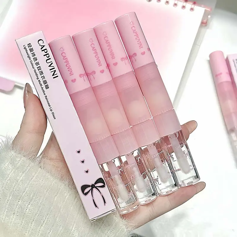 Cappuvini Lightweight Colour Raincoat Lip Glaze Mirror Matte Moisturizing Lip Gloss Lipstick with Lip Brush