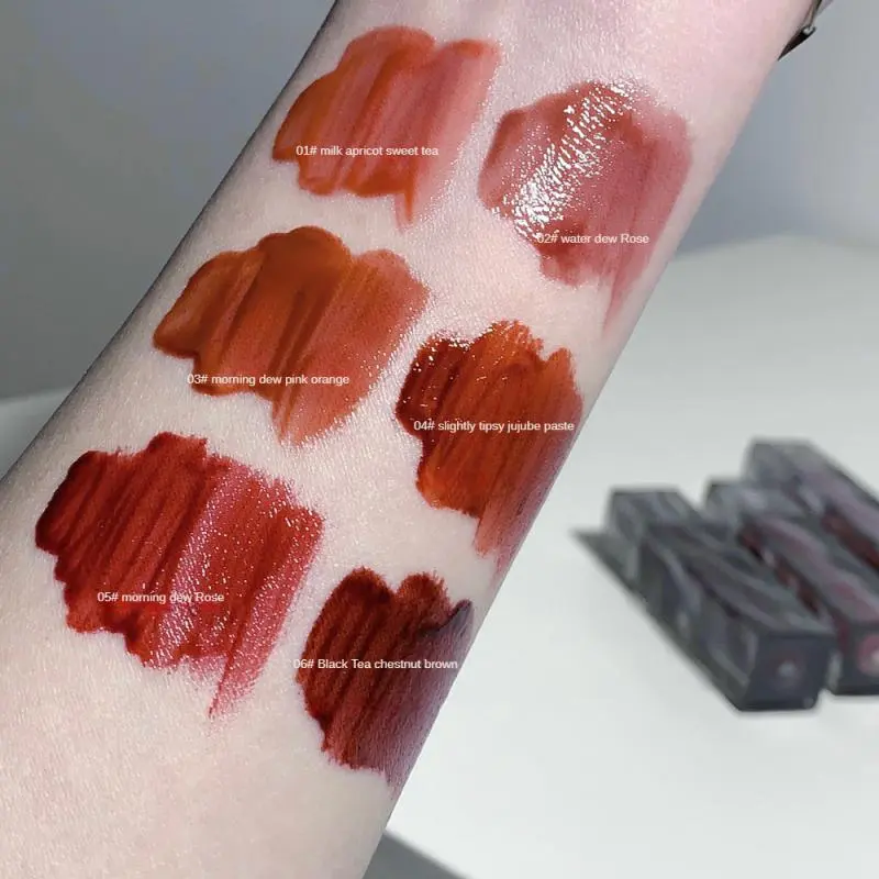 Waterproof Mirror Nude Lip Gloss Transparent Nude Dark Brown Red Lip Glaze Lasting Velvet Liquid Lipstick Women Makeup Cosmetic