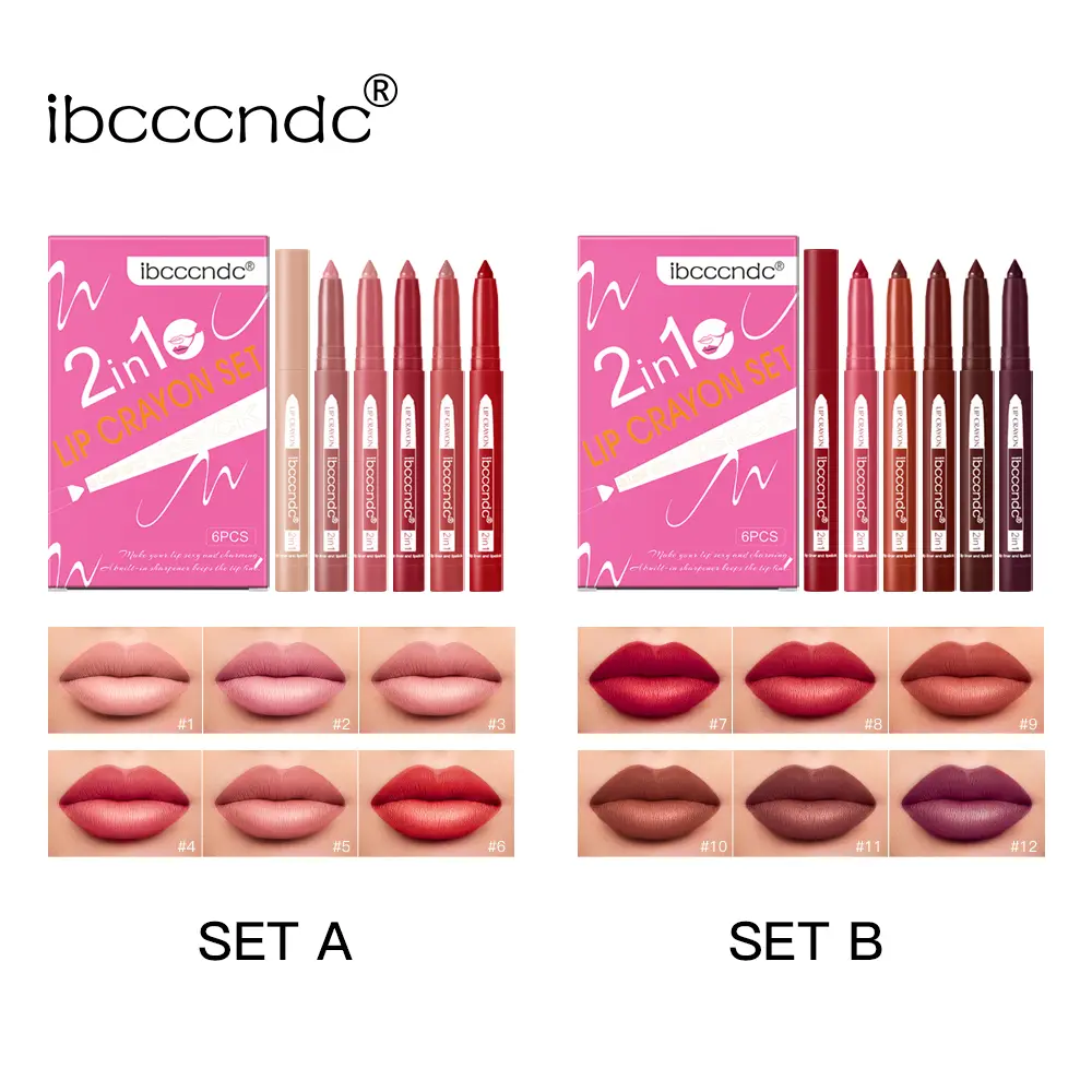 6color/Set Matte Mositurizing Lip Liner Built-In Sharpener Lipliner Pencil 2 In 1 Lip Liner And Lipstick Pen Waterproof