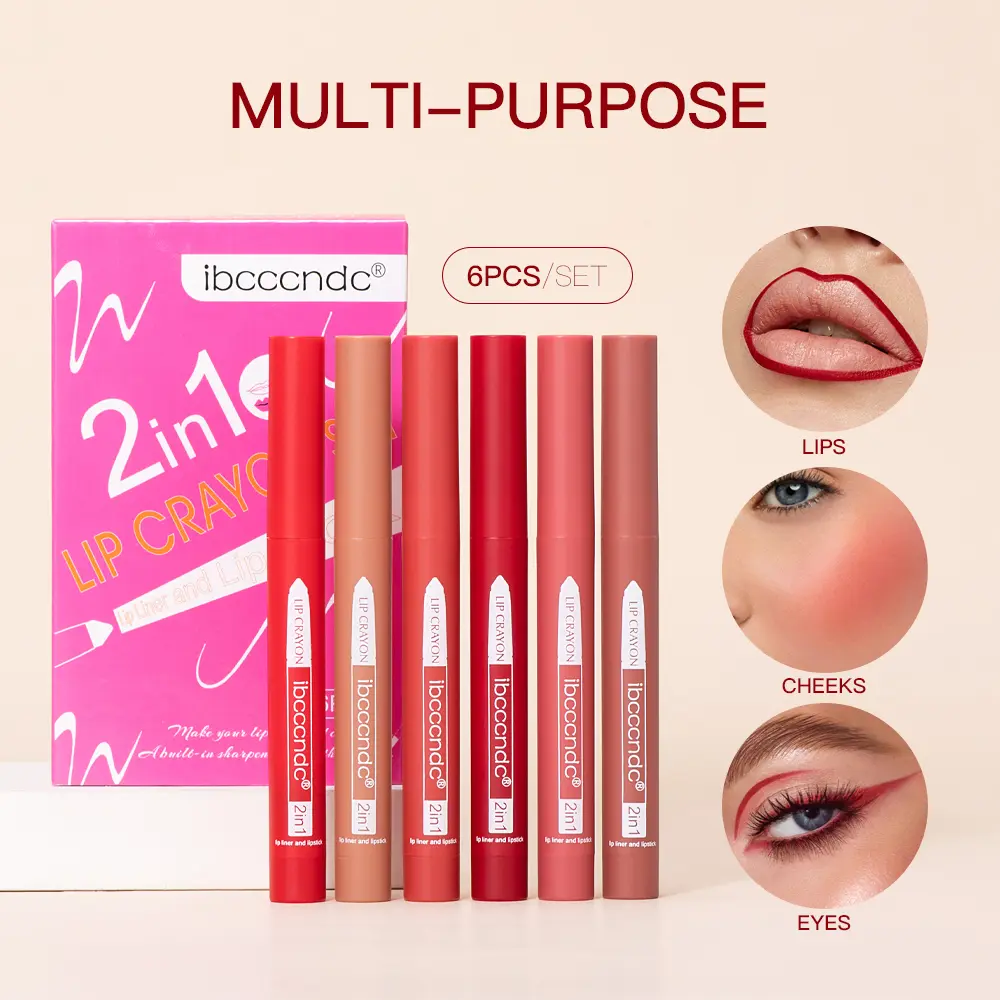 6color/Set Matte Mositurizing Lip Liner Built-In Sharpener Lipliner Pencil 2 In 1 Lip Liner And Lipstick Pen Waterproof