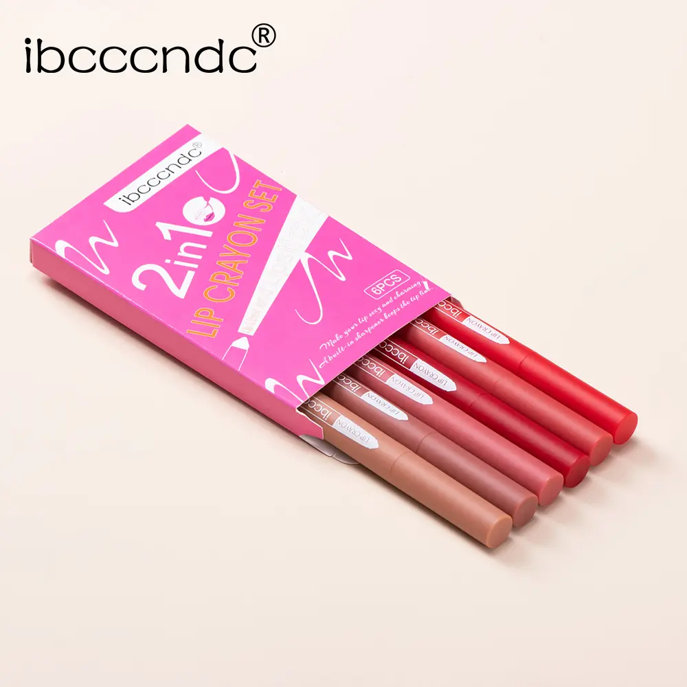 6color/Set Matte Mositurizing Lip Liner Built-In Sharpener Lipliner Pencil 2 In 1 Lip Liner And Lipstick Pen Waterproof
