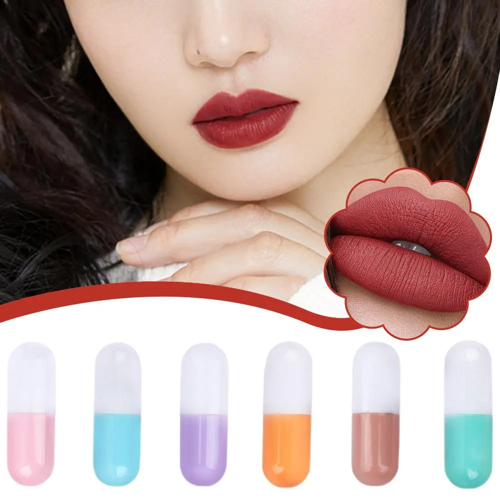 6pcs/set Mini Cute Capsule Lipstick Set with Lip Balm Moisturizing Waterproof Non-stick Cup Carry Pill Lipstick Lips Makeup Gift