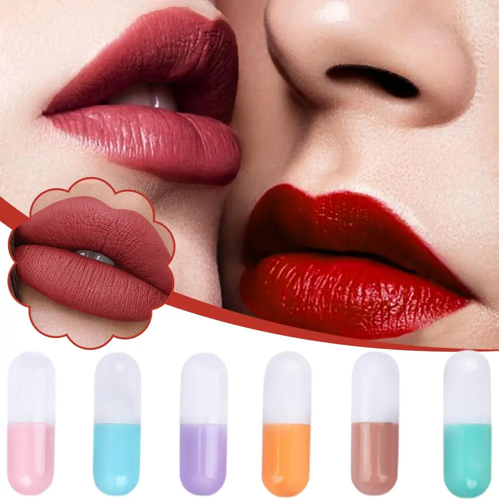 6pcs/set Mini Cute Capsule Lipstick Set with Lip Balm Moisturizing Waterproof Non-stick Cup Carry Pill Lipstick Lips Makeup Gift