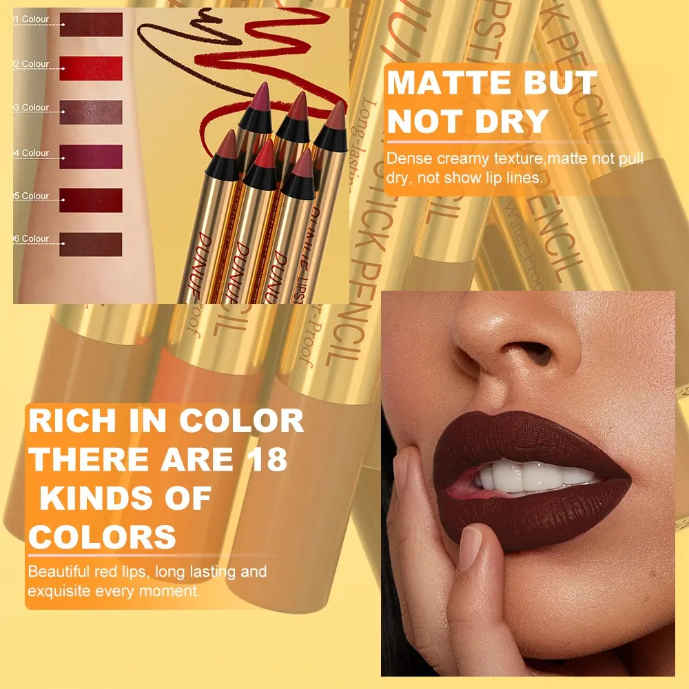 6 Colors Lipstick Pencil Matte Velvet Waterproof Long-lasting Non-stick Cup Lip Stick Sexy Brown Red Automatic Lip Liner Makeup