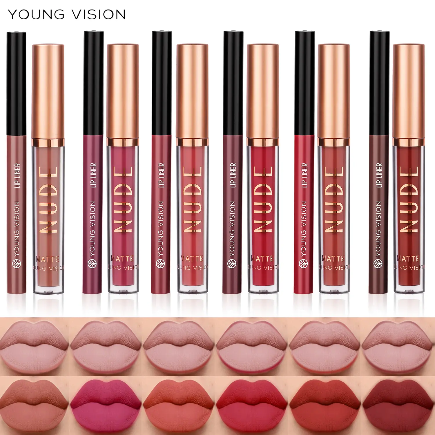 YOUNG VISION Dual Color Lip Liner Lip Gloss Combo Set Color Showing Waterproof Sweatproof Non-Sticky Cup Lip Gloss Set