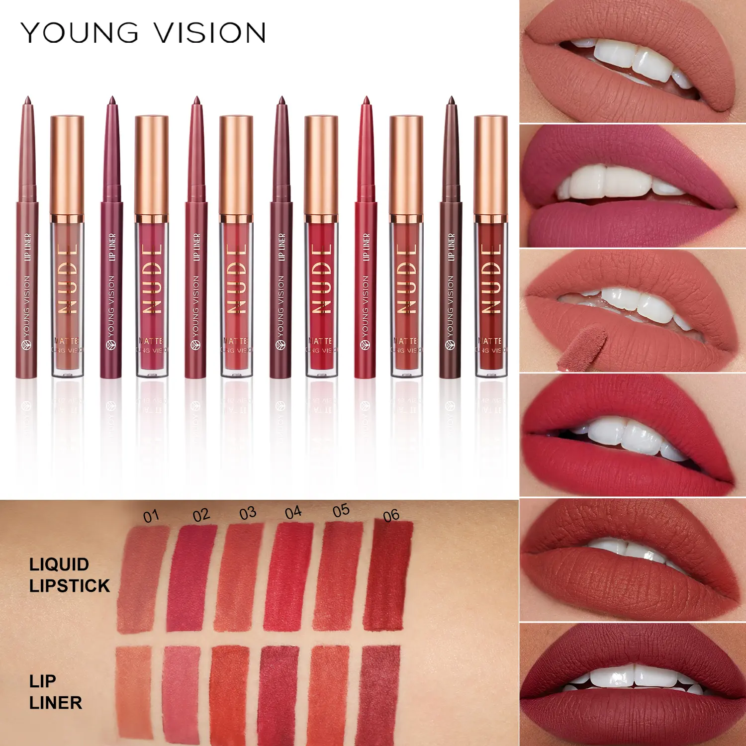 YOUNG VISION Dual Color Lip Liner Lip Gloss Combo Set Color Showing Waterproof Sweatproof Non-Sticky Cup Lip Gloss Set