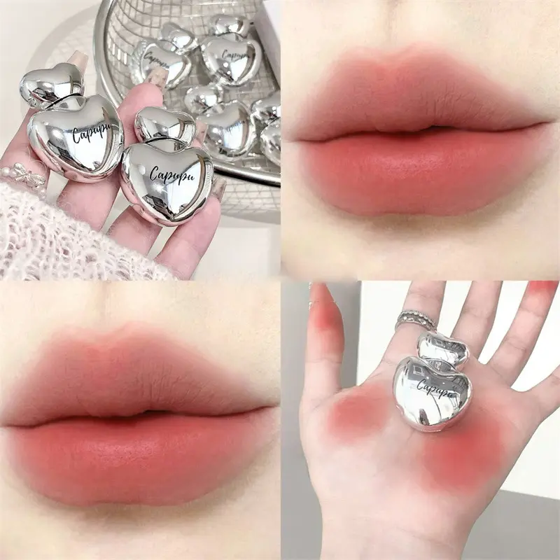 Peach Heart Silky Matte Lipgloss&Blush Low-saturation Gray Pink Liquid Lipstick Waterproof Non-Stick Cup No Fade Lip Tint Makeup