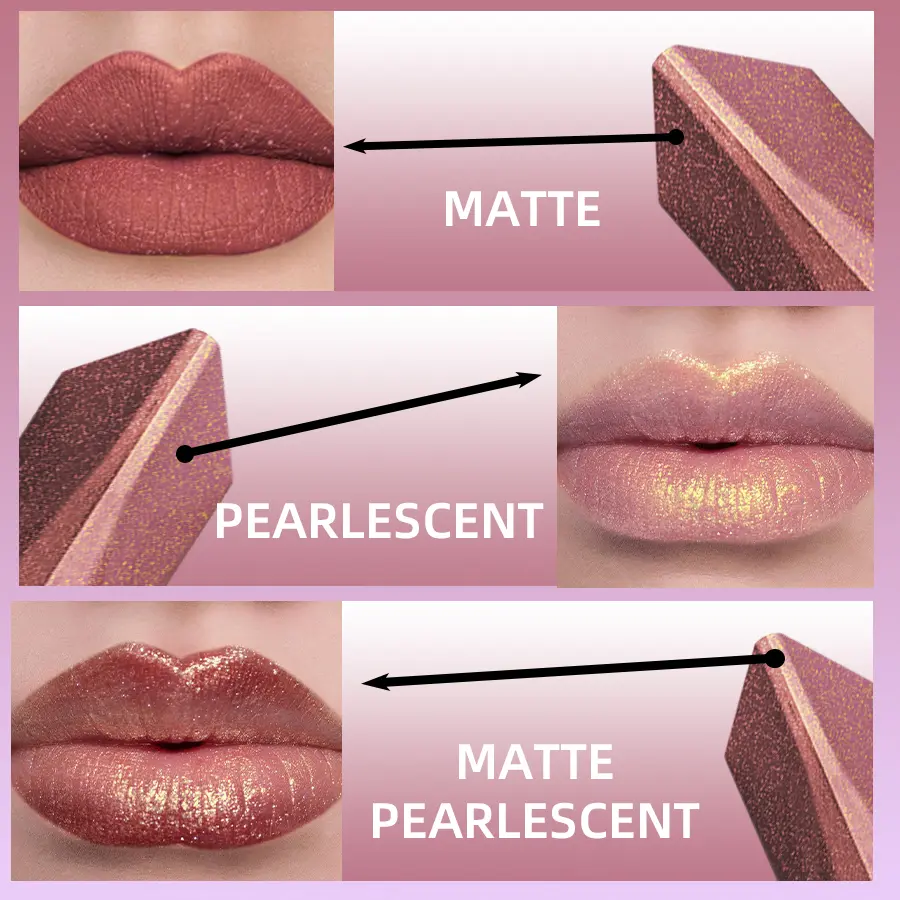 1pc Lipstick Waterproof Glitter&Matte Long Lasting Pearlescent Moisturizing Diamond Lip Tint Sexy Red Lips Makeup Metallic Lip