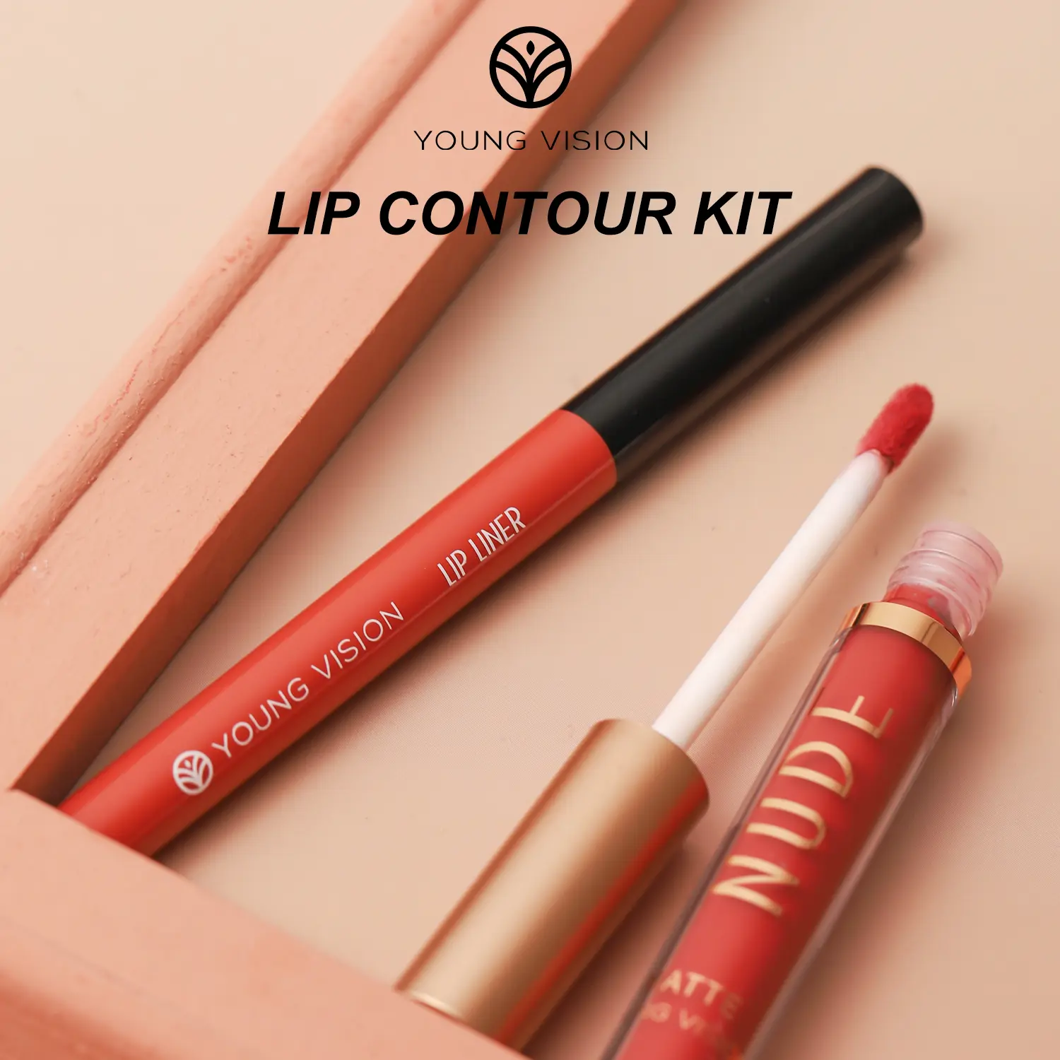 YOUNG VISION Dual Color Lip Liner Lip Gloss Combo Set Color Showing Waterproof Sweatproof Non-Sticky Cup Lip Gloss Set