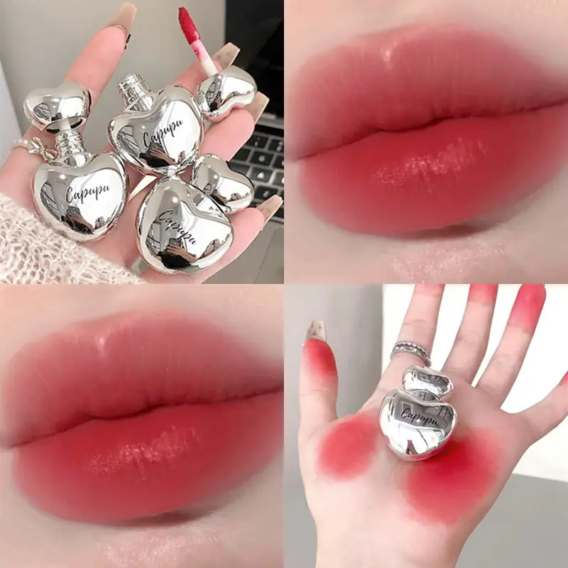 Peach Heart Silky Matte Lipgloss&Blush Low-saturation Gray Pink Liquid Lipstick Waterproof Non-Stick Cup No Fade Lip Tint Makeup