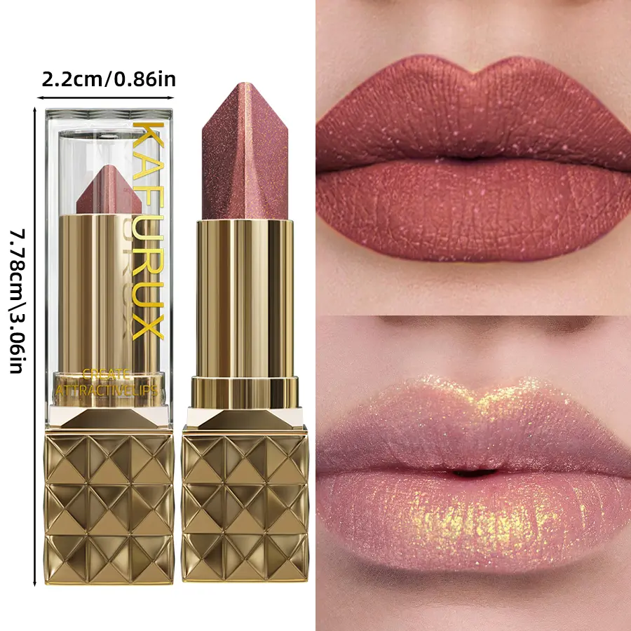 1pc Lipstick Waterproof Glitter&Matte Long Lasting Pearlescent Moisturizing Diamond Lip Tint Sexy Red Lips Makeup Metallic Lip