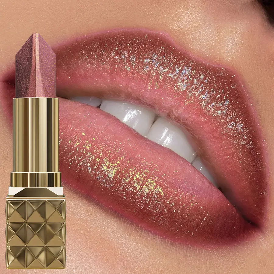 1pc Lipstick Waterproof Glitter&Matte Long Lasting Pearlescent Moisturizing Diamond Lip Tint Sexy Red Lips Makeup Metallic Lip