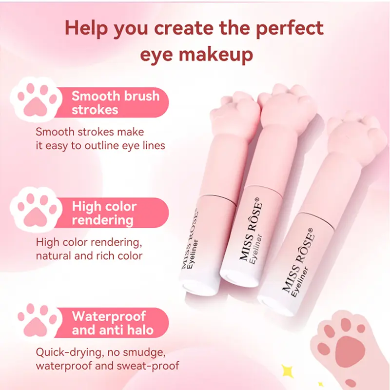 1/2 Counts Waterproof Cartoon Cat Paw Black Eyeliner Liquid Pen Matte Smooth Quick Dry Cosmetic Long-Lasting Sweat-Proof Beauty