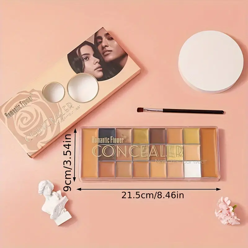 20-Color Concealer Palette with Small Brush Earth Tone Foundation Full Coverage Brightening Water-Resistant Makeup Tray