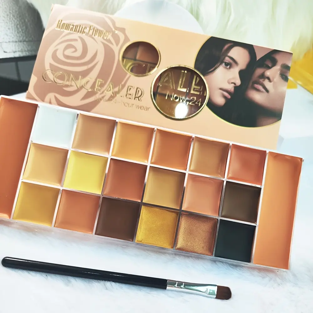 20-Color Concealer Palette with Small Brush Earth Tone Foundation Full Coverage Brightening Water-Resistant Makeup Tray