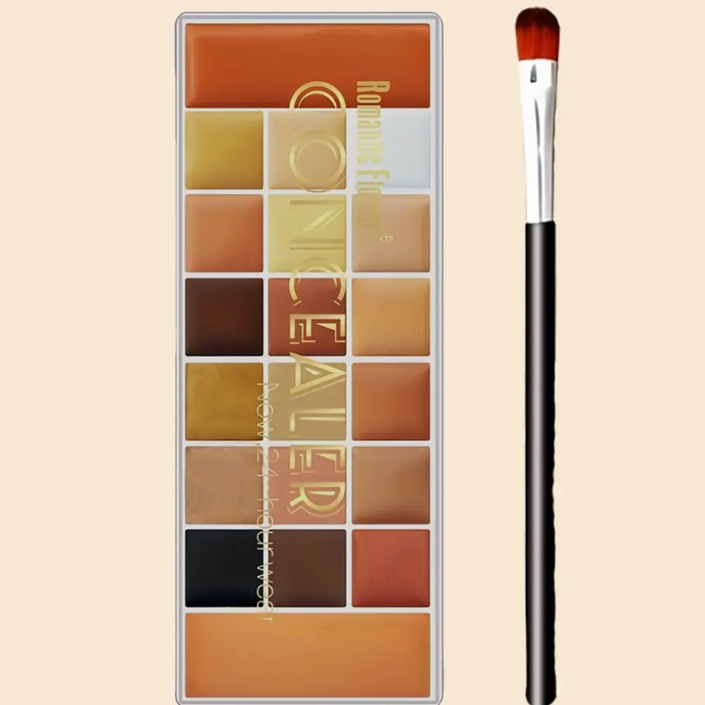 20-Color Concealer Palette with Small Brush Earth Tone Foundation Full Coverage Brightening Water-Resistant Makeup Tray