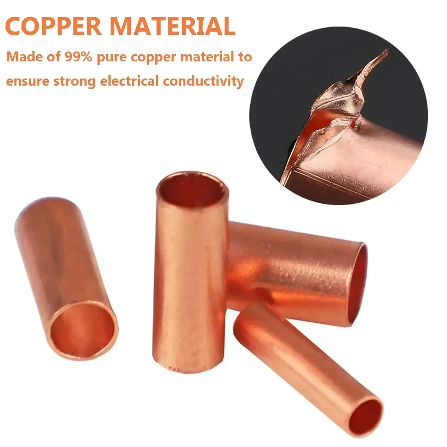 250Pcs Wire Ferrules Kit 7 Size Copper Crimp Connector Non Insulated Electrical Butt Terminal Assortment Kit 2025