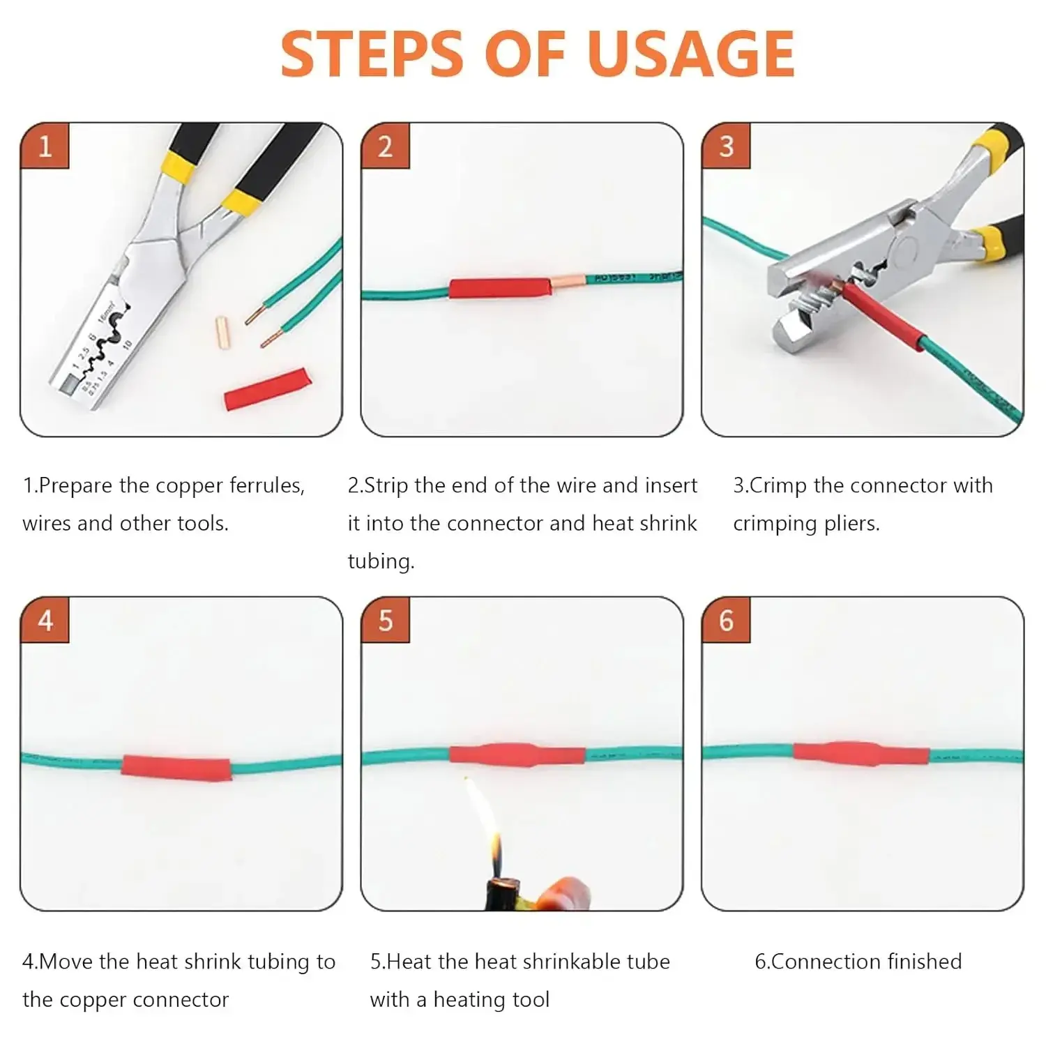 250Pcs Wire Ferrules Kit 7 Size Copper Crimp Connector Non Insulated Electrical Butt Terminal Assortment Kit 2025