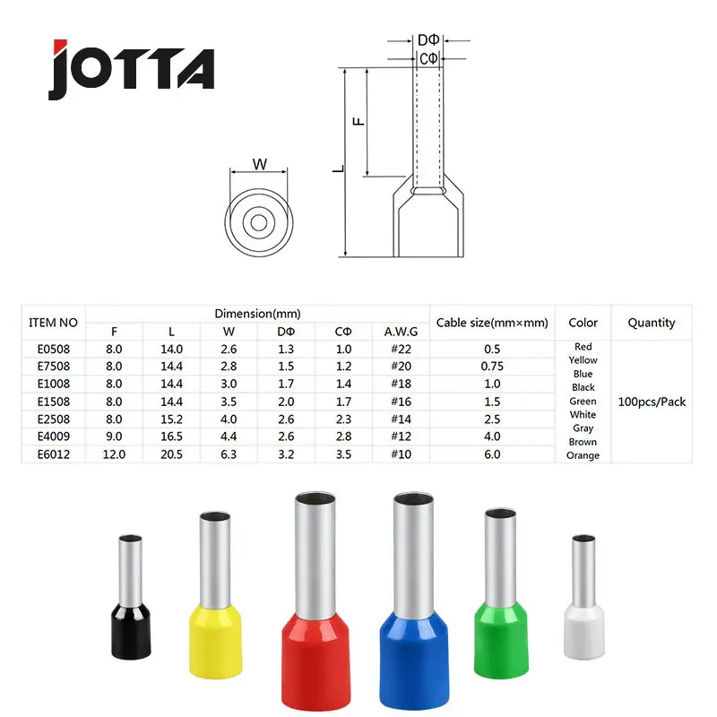 1000PCS/Pack Insulated Cord End Terminal Crimp E0508 1008 1508 7508 2508 Pressure Terminal Ferrules Crimping Terminals Tubular