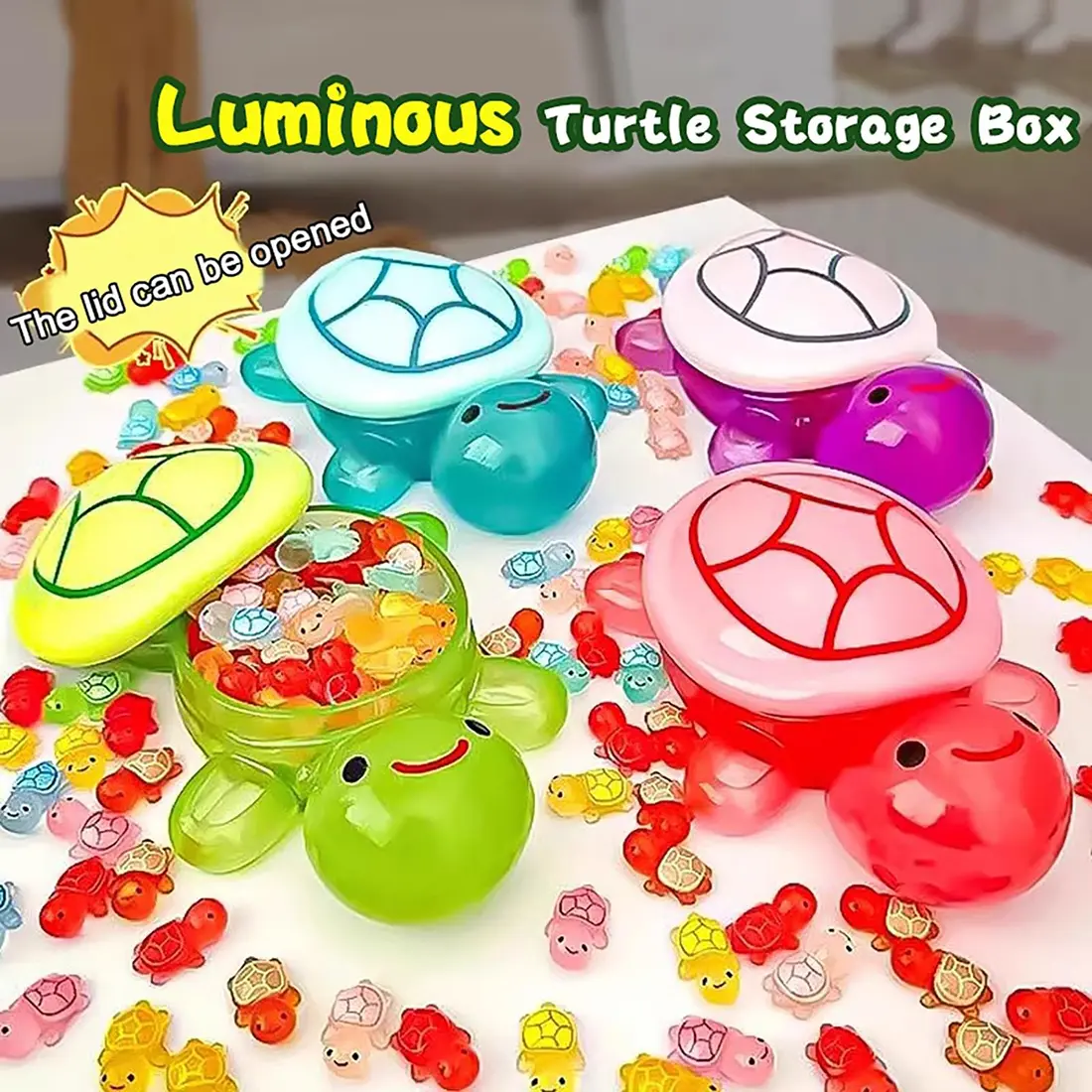 1PC Night Glow Large Turtle+100pcs Mini Luminous Turtles Figurines Resin Craft Glowing Turtle Storage Ornament Landscape Desktop