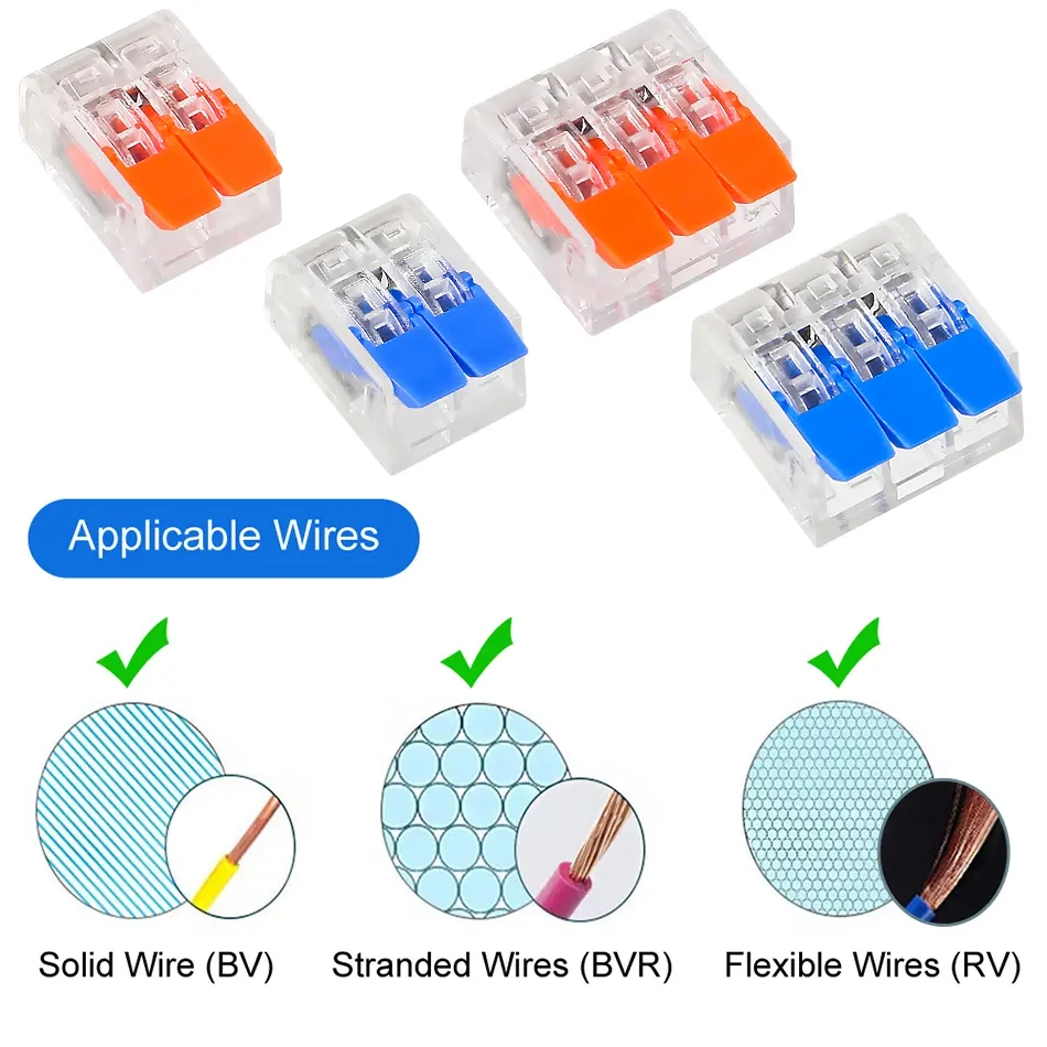 50pcs Quick Wire Connectors Plug-in Universal Compact Home Wiring Cable Connector 2/3 Pin Conductor Terminal Block