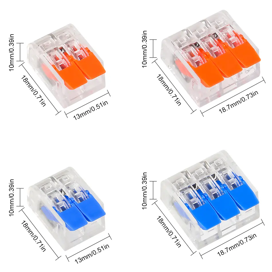 50pcs Quick Wire Connectors Plug-in Universal Compact Home Wiring Cable Connector 2/3 Pin Conductor Terminal Block