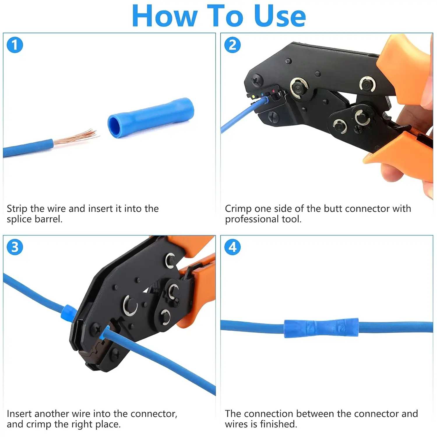100pcs Blue Butt Connectors, Butt Splice Crimp Connectors, (16-14) AWG Insulated Electrical Wire Crimp Connectors, Butt Splice