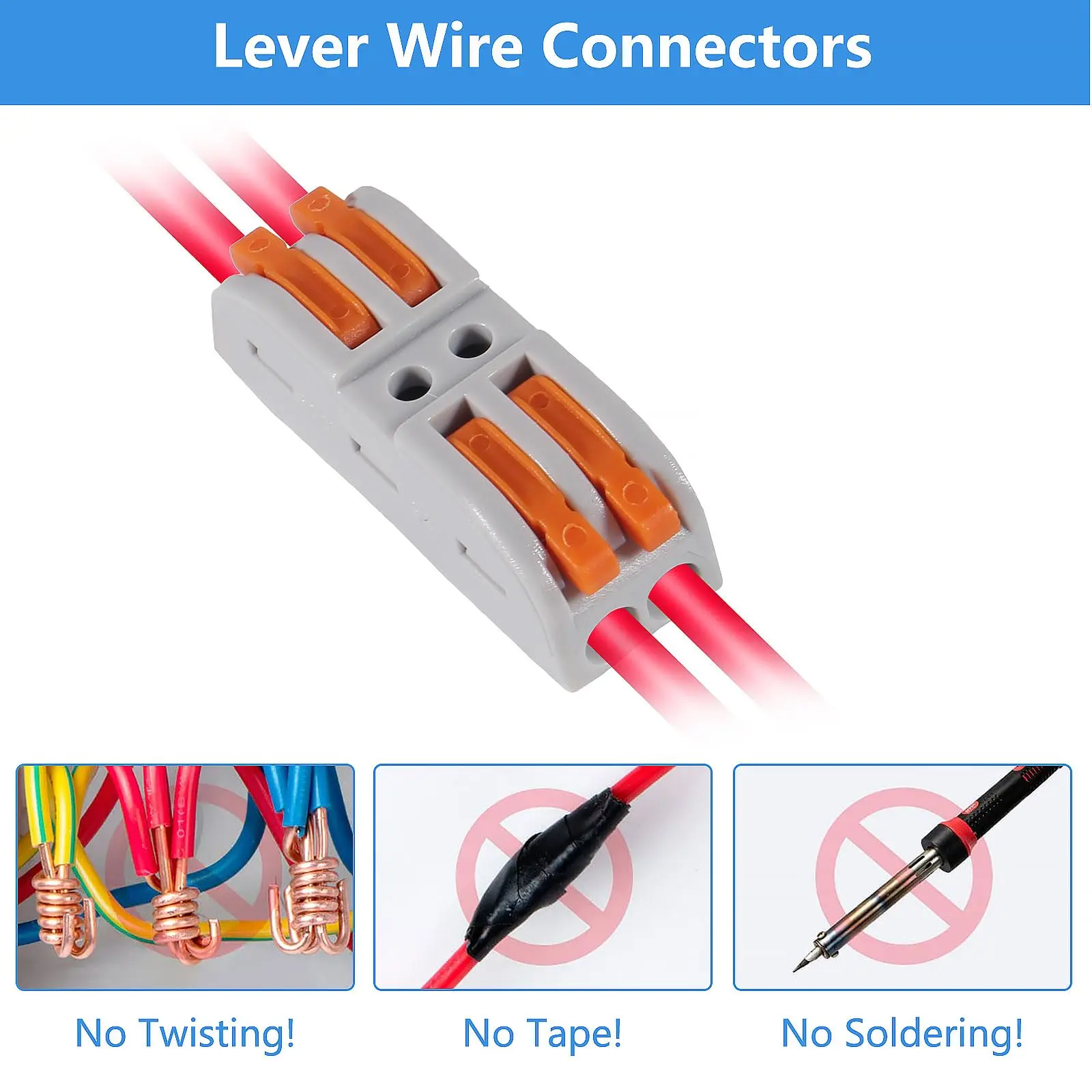 25pcs Quick Connect Terminal Conductor Compact Connectors Lever Wire Nut Wire Connectors for 2 Circuit Inline Splices 28-12 AWG