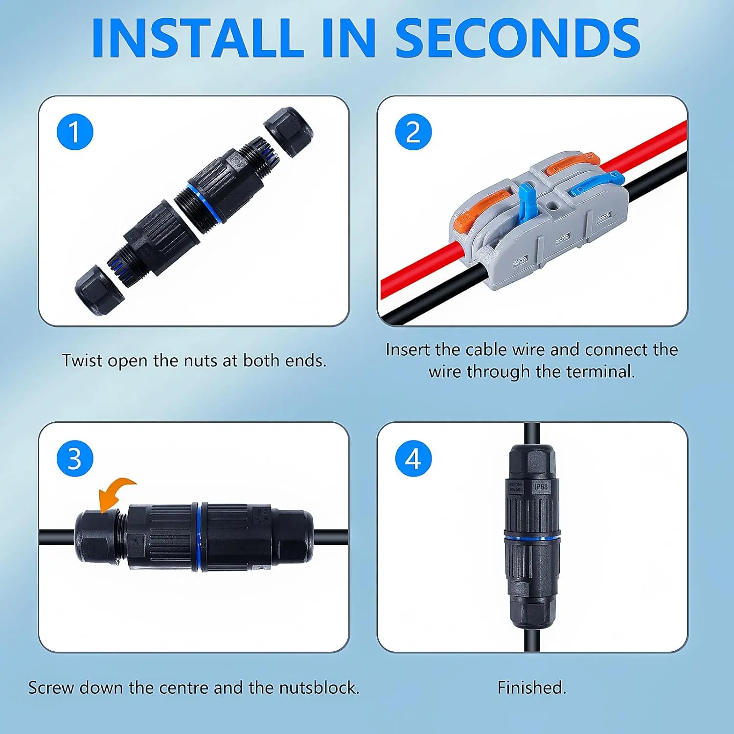 1pc IP68 Waterproof Electrical Cable Connector Waterproof Wire Connectors with Replaceable Lever Wire Connectors
