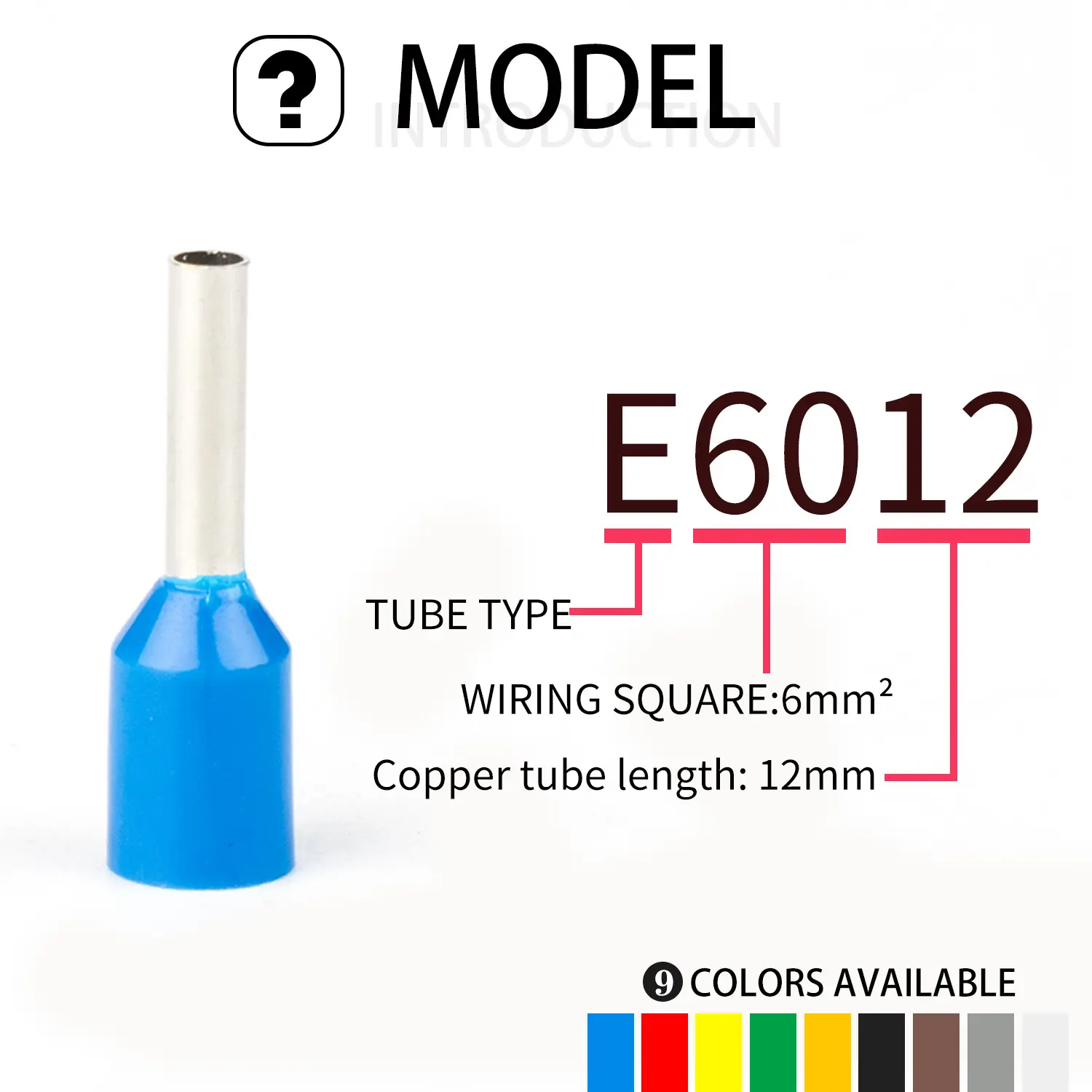 100pcs  E6012 Insulated Ferrules Terminal Blocks Cord End Wire Connector Electrical Crimp Terminator  Wire  For 6mm2, 10 AWG