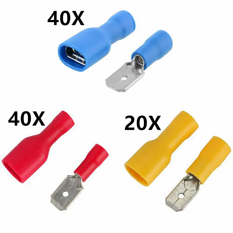100PCS（50Pairs） Insulated Female&Male Crimp Spade Terminals Butt Splice 6.3mm Electrical Wire Connectors Wiring Cable Plug