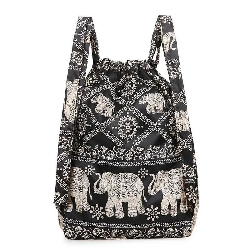 Fashion Drawstring Backpacks Versatile Outdoor Hiking Sports Bag Women Lightweight Large Capacity Ethnic Style Waterproof Bag