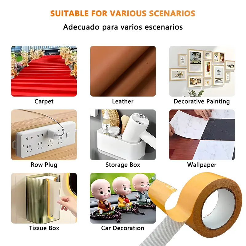 Double Sided Tape Super Strong Traceless Fabric Tape Double-sided Adhesive Washi Transparent Tape for Home Office School Carpet