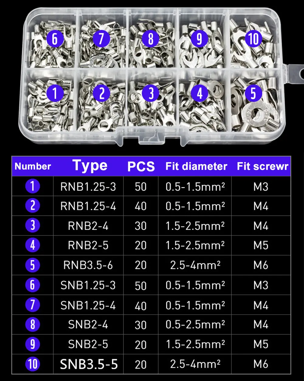 Copper Ring Fork Terminals Kit Non-Insulated Electrical O/Y Type  Brass Terminal Assortment Set Cable Wire Connector Crimp Spade