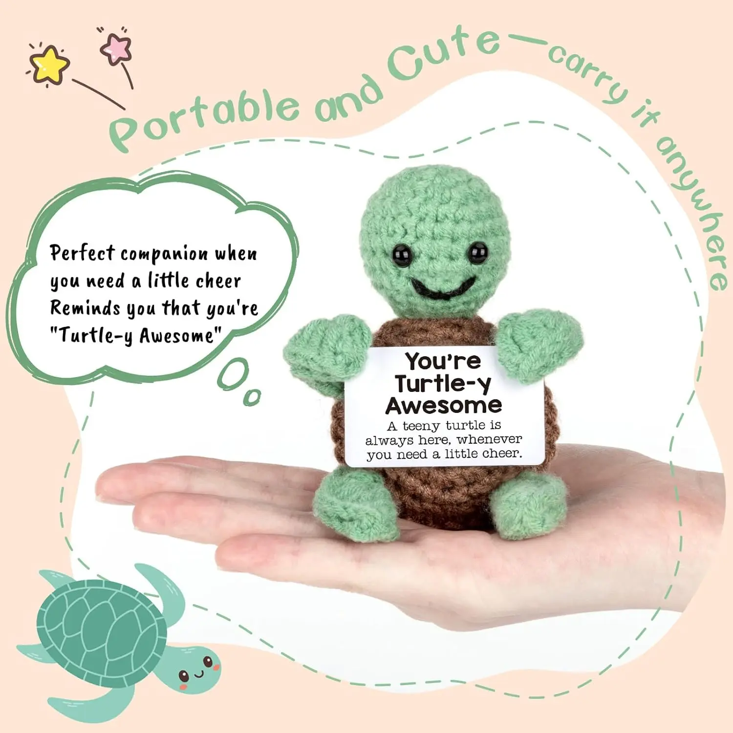 Cute Handmade Knitted Emotional Motivational Turtle Doll Home Room Decoration Funny Crochet Turtle With Positive Card Ornament