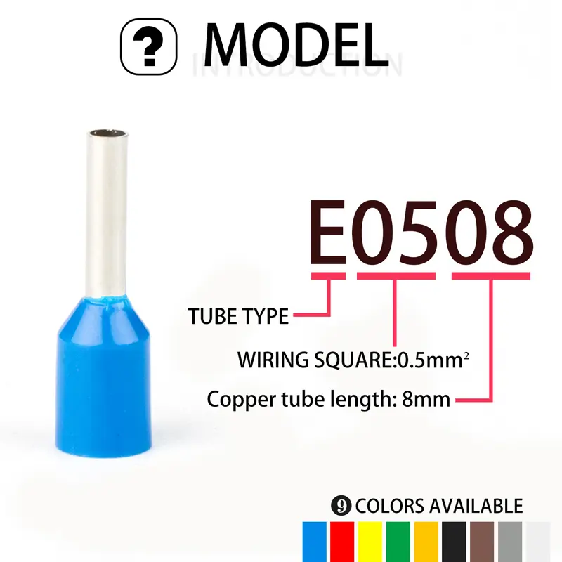 100PCS Insulated Ferrules Terminal Block E0508 E7508 E1008 1508 Cord End Wire Connector Electrical Crimp Terminator Cold Pressed