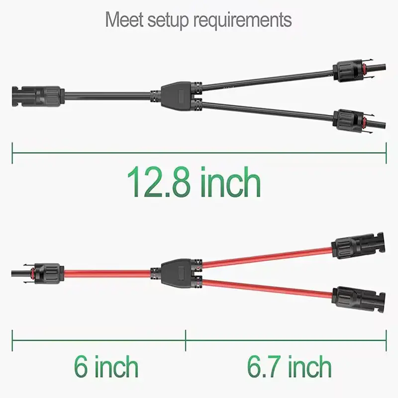 Power Solar Connectors 30A Y-Branch Cable, Solar Cable Parallel Adaptor in Pair for Solar Panel 1*M/FF+1*F/MM black red Power