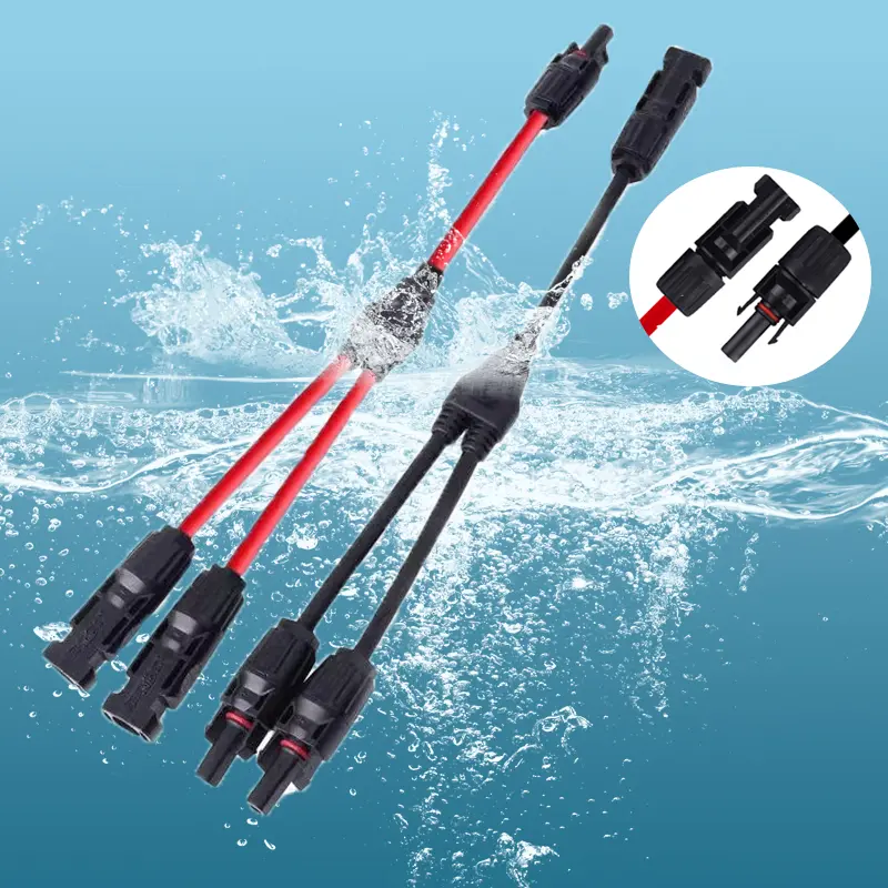 Power Solar Connectors 30A Y-Branch Cable, Solar Cable Parallel Adaptor in Pair for Solar Panel 1*M/FF+1*F/MM black red Power