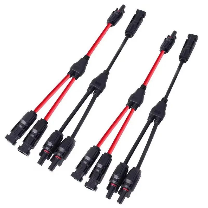 Power Solar Connectors 30A Y-Branch Cable, Solar Cable Parallel Adaptor in Pair for Solar Panel 1*M/FF+1*F/MM black red Power