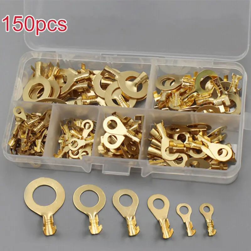 150pcs/set Round Terminal Block DJ431 O-type Lugs Terminals Cold-Pressed Connector Copper Tab Wiring Nose Combination Set