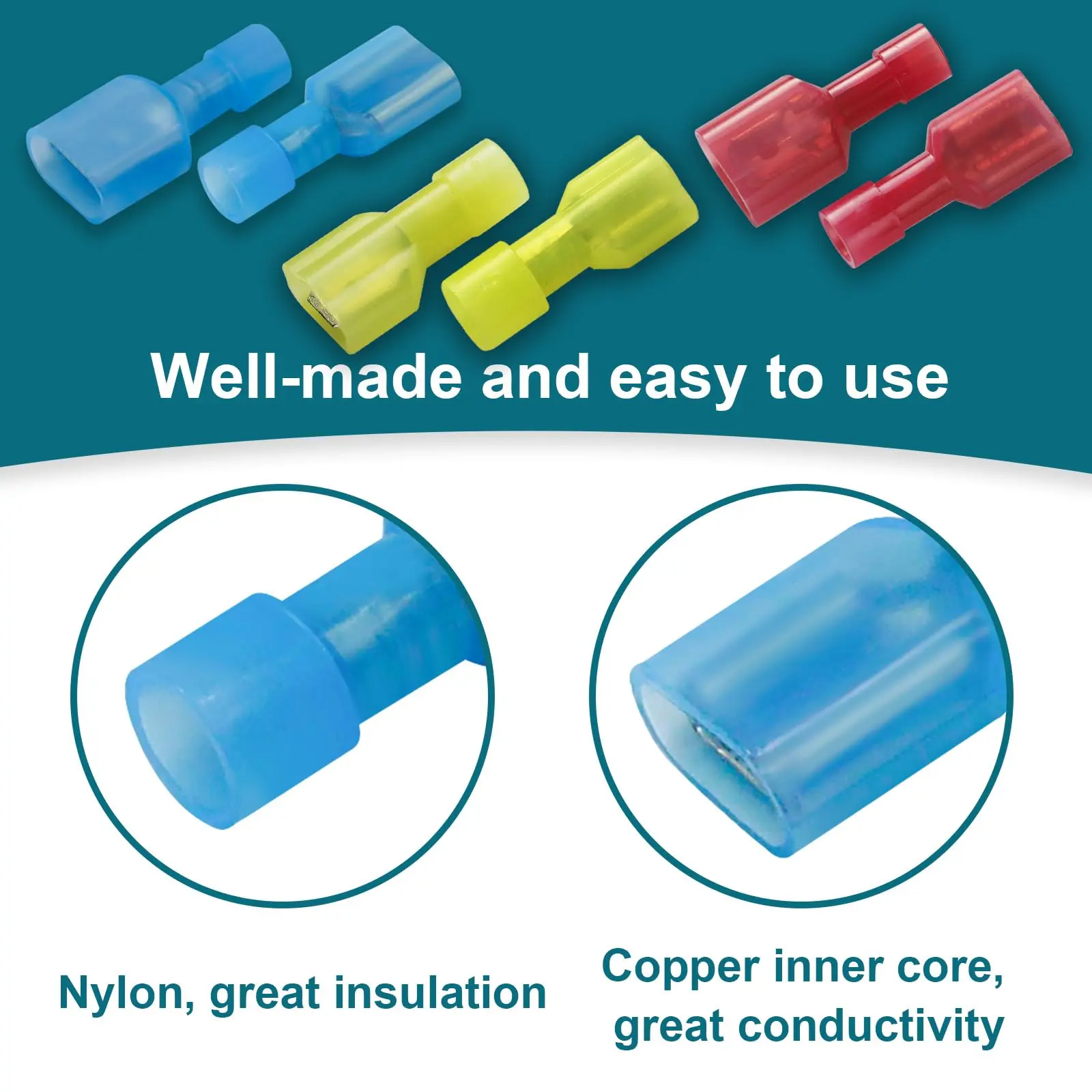 100/80/60 pcs nylon spade wire connector, 22-10 awg gauge electrical fully insulated crimps terminal connectors