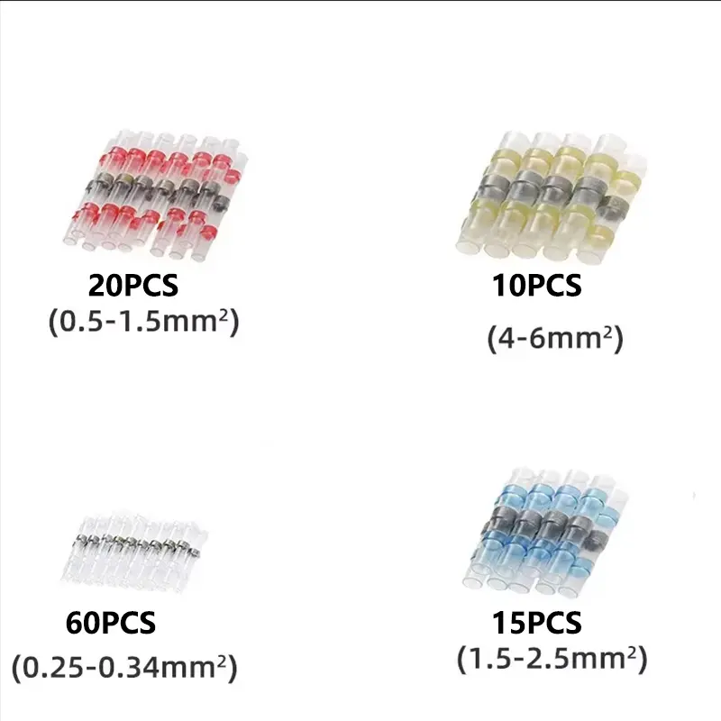 105PCS Solder Seal Wire Connectors Insulated Waterproof 4Sizes AWG26-10/0.25-6.0mm²
