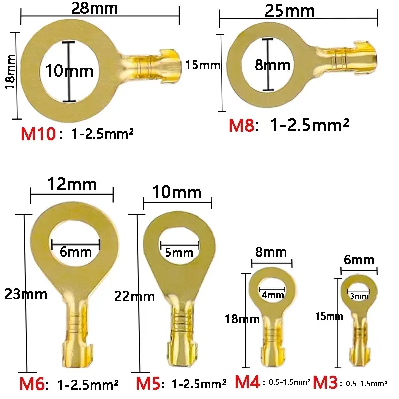 150pcs/set Round Terminal Block DJ431 O-type Lugs Terminals Cold-Pressed Connector Copper Tab Wiring Nose Combination Set New