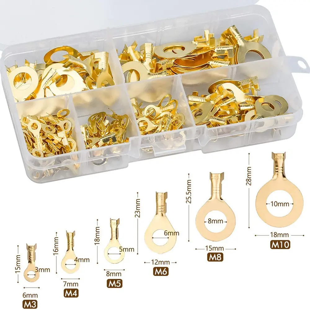150pcs/set Round Terminal Block DJ431 O-type Lugs Terminals Cold-Pressed Connector Copper Tab Wiring Nose Combination Set New