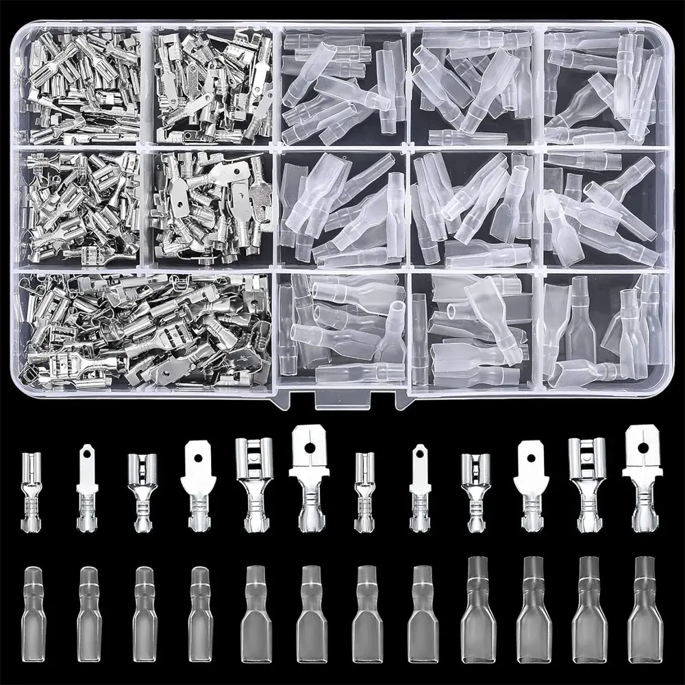 360 Pcs 2.8/4.8/6.3mm Male and Female Wire Spade Connectors, Quick Splice Crimp Terminal Block with Insulating Sleeve Kit