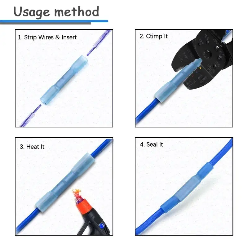 50Pcs Heat Shrink Butt Wire Connectors Waterproof Insulated Automobile Wire Cable Crimp Terminals 26-10 AWG