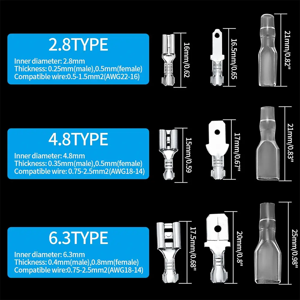 360 Pcs 2.8/4.8/6.3mm Male and Female Wire Spade Connectors, Quick Splice Crimp Terminal Block with Insulating Sleeve Kit