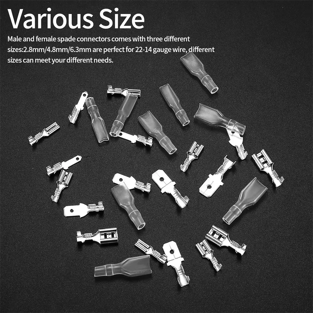 360 Pcs 2.8/4.8/6.3mm Male and Female Wire Spade Connectors, Quick Splice Crimp Terminal Block with Insulating Sleeve Kit